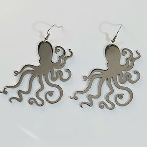 Large Octopus Squid Silver Earrings
